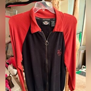 Harley-Davidson Black and Harley Reddish Orange Zip-Up Sweater